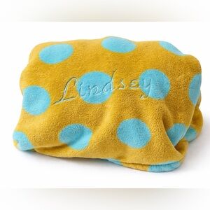 Lindsey Personalized Yellow and Blue Polka Dot Fleece Blanket